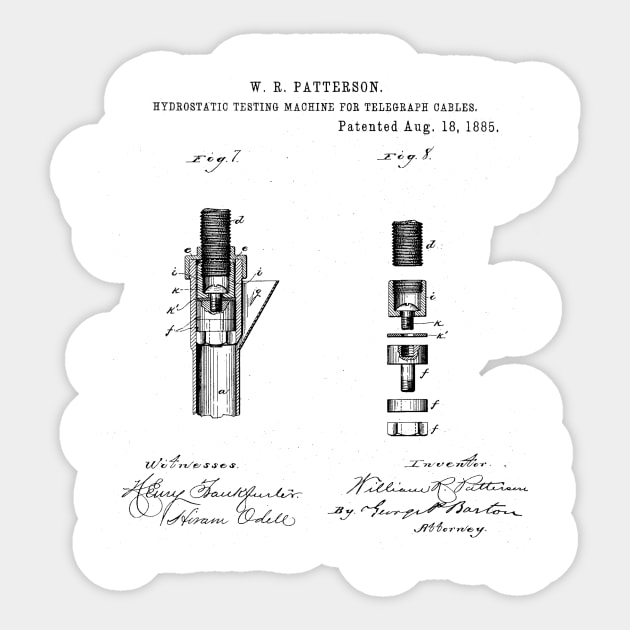 Machine for Telegraph Cables Vintage Patent Hand Drawing Sticker by TheYoungDesigns